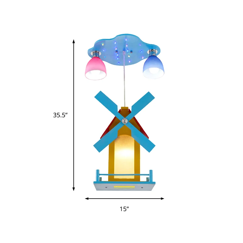 Cartoon House-plafondlamp met windmolen Metaal 3-lichts Blauw semi-inbouwlicht voor winkel Clearhalo