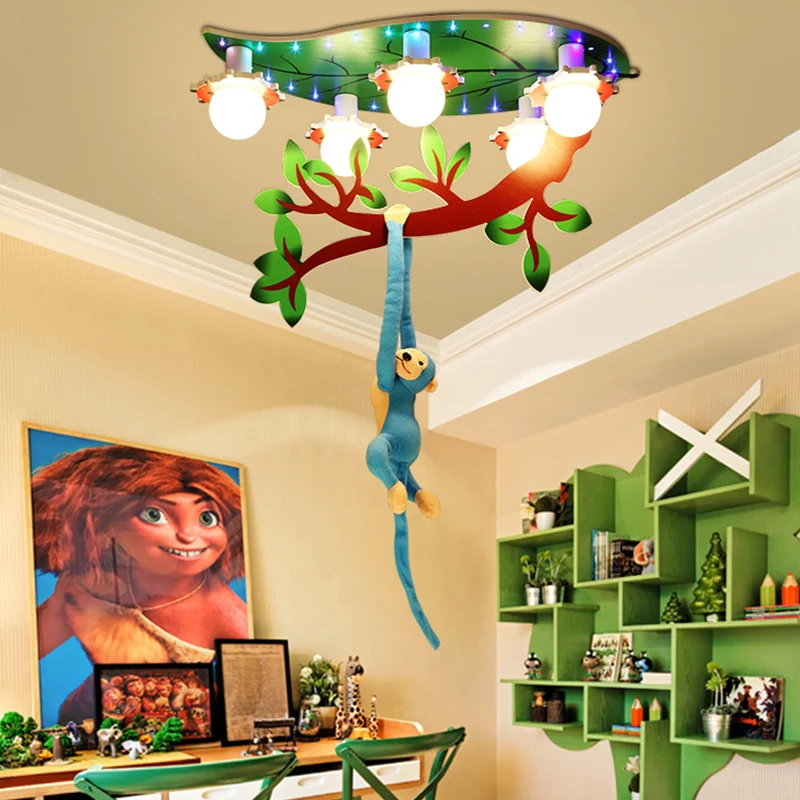 Cartoon Jungle Monkey plafondinbouwlamp acryl 5-lamps kleuterschool semi-gemonteerde verlichting groen Clearhalo