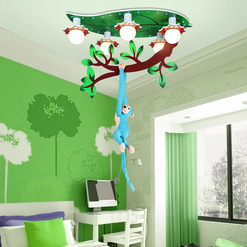 Cartoon Jungle Monkey plafondinbouwlamp acryl 5-lamps kleuterschool semi-gemonteerde verlichting groen Clearhalo