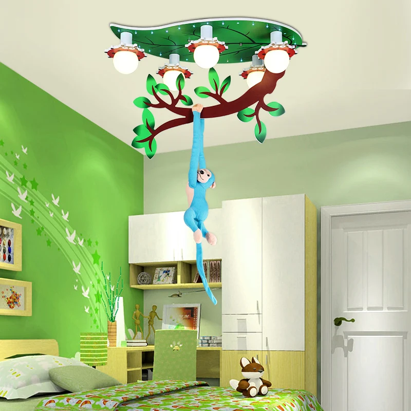 Cartoon Jungle Monkey plafondinbouwlamp acryl 5-lamps kleuterschool semi-gemonteerde verlichting groen Clearhalo