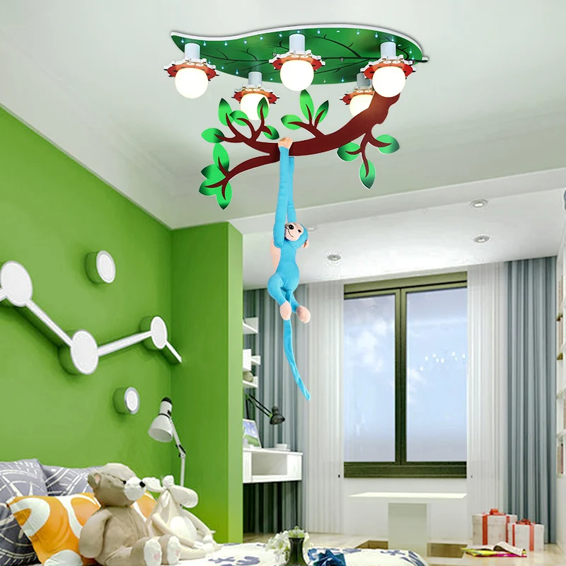 Cartoon Jungle Monkey plafondinbouwlamp acryl 5-lamps kleuterschool semi-gemonteerde verlichting groen Clearhalo