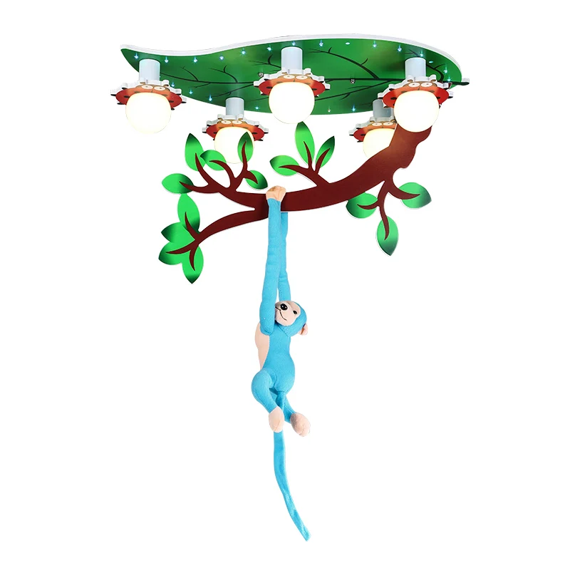 Cartoon Jungle Monkey plafondinbouwlamp acryl 5-lamps kleuterschool semi-gemonteerde verlichting groen Clearhalo