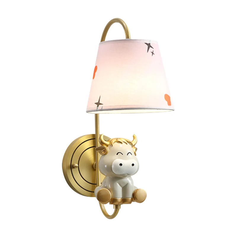 cartoon kip/slang/os decoratie nachtkastje wandmontage lamp metaal 1 kop moderne blaker licht geel/blauw/goud Clearhalo