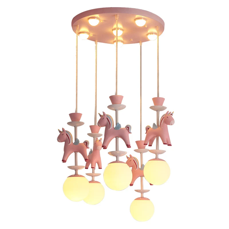Cartoon LED-plafondhanger Wit Paard Meerdere hanglampen met metalen kap voor slaapkamer Clearhalo