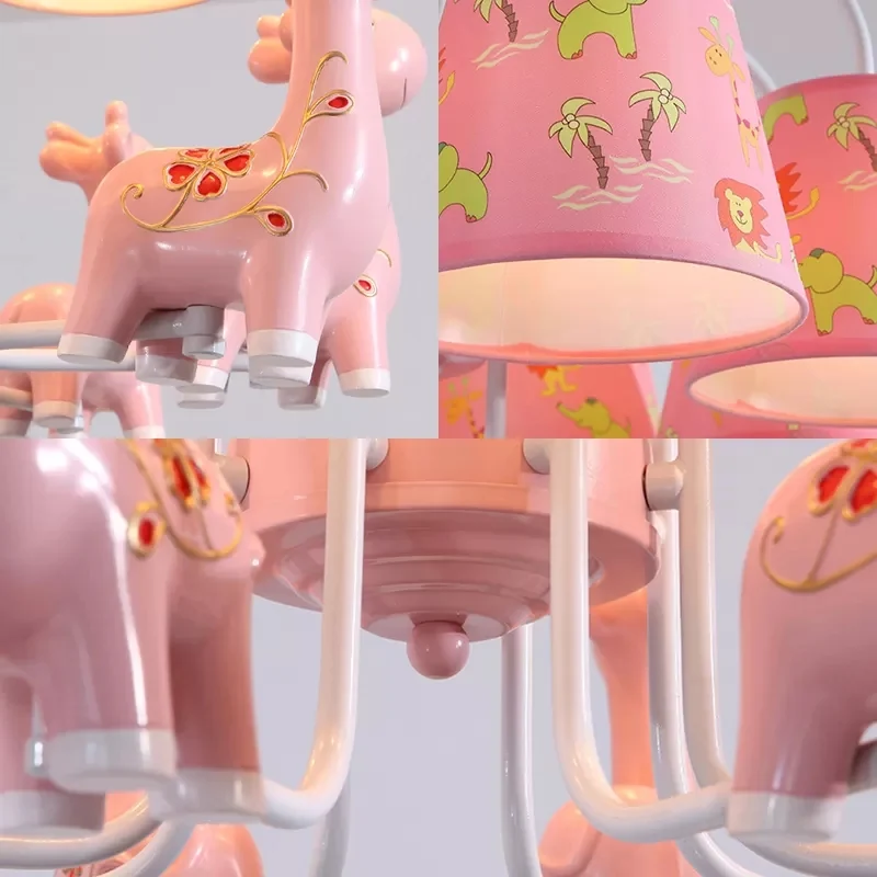Cartoon snoepkleurige kroonluchter Giraffe vijf hoofden hars hanglamp voor studeerkamer Clearhalo