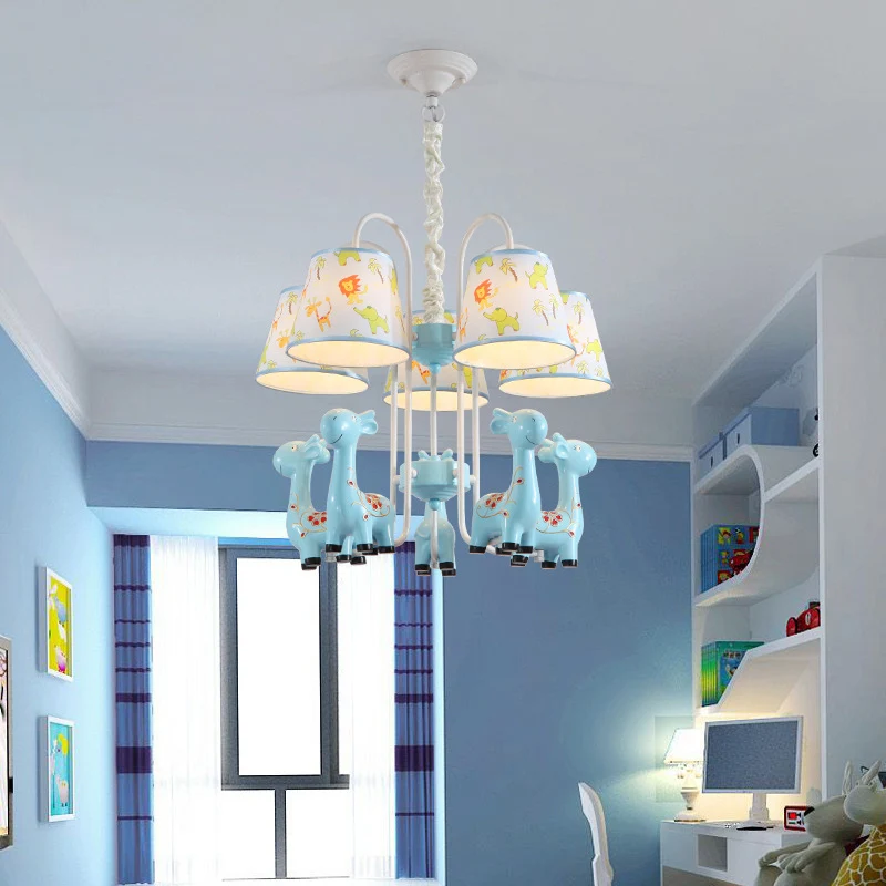 Cartoon snoepkleurige kroonluchter Giraffe vijf hoofden hars hanglamp voor studeerkamer Clearhalo