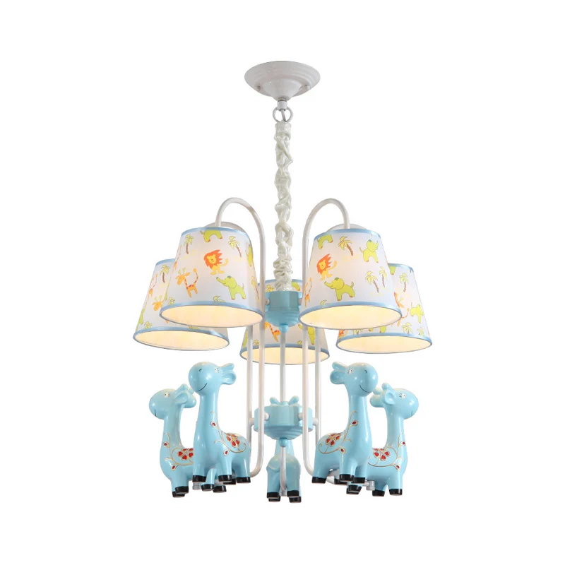 Cartoon snoepkleurige kroonluchter Giraffe vijf hoofden hars hanglamp voor studeerkamer Clearhalo