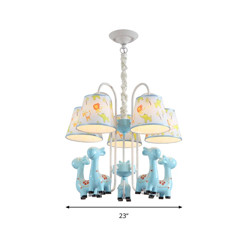 Cartoon snoepkleurige kroonluchter Giraffe vijf hoofden hars hanglamp voor studeerkamer Clearhalo