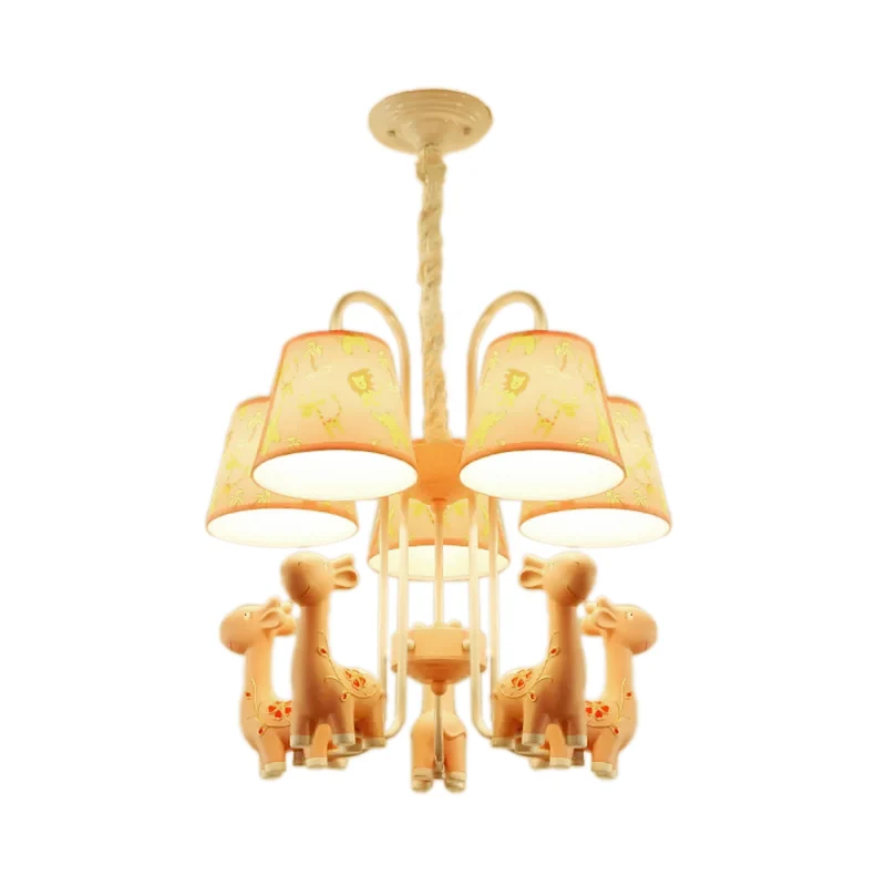 Cartoon snoepkleurige kroonluchter Giraffe vijf hoofden hars hanglamp voor studeerkamer Clearhalo
