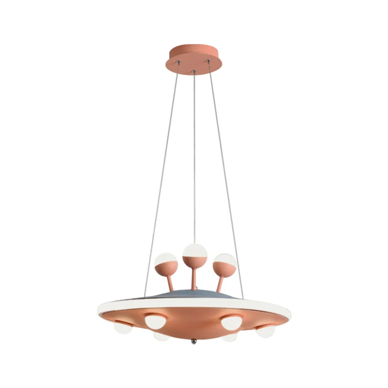 Cartoon UFO plafondkroonluchter metalen LED kinderkamer hanglamp met ronde luifel roze/blauw Clearhalo