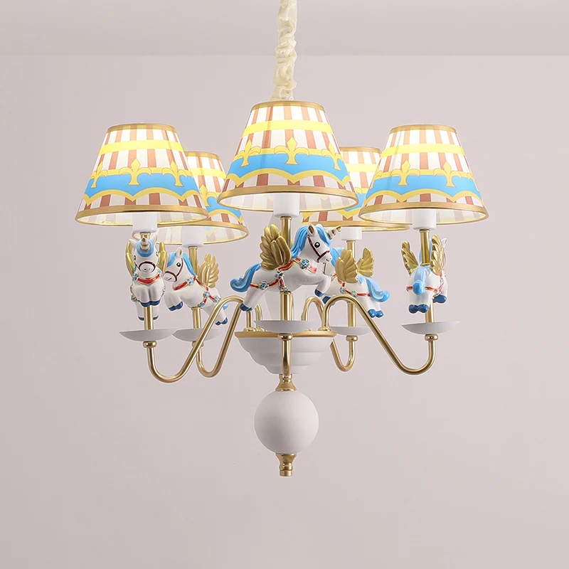 Cartoon vliegende eenhoorn kroonluchter hanglamp hars kinderkamer hanglamp met Empire schaduw Clearhalo