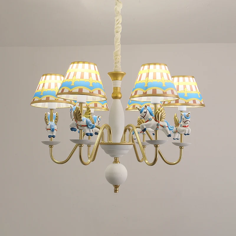 Cartoon vliegende eenhoorn kroonluchter hanglamp hars kinderkamer hanglamp met Empire schaduw Clearhalo