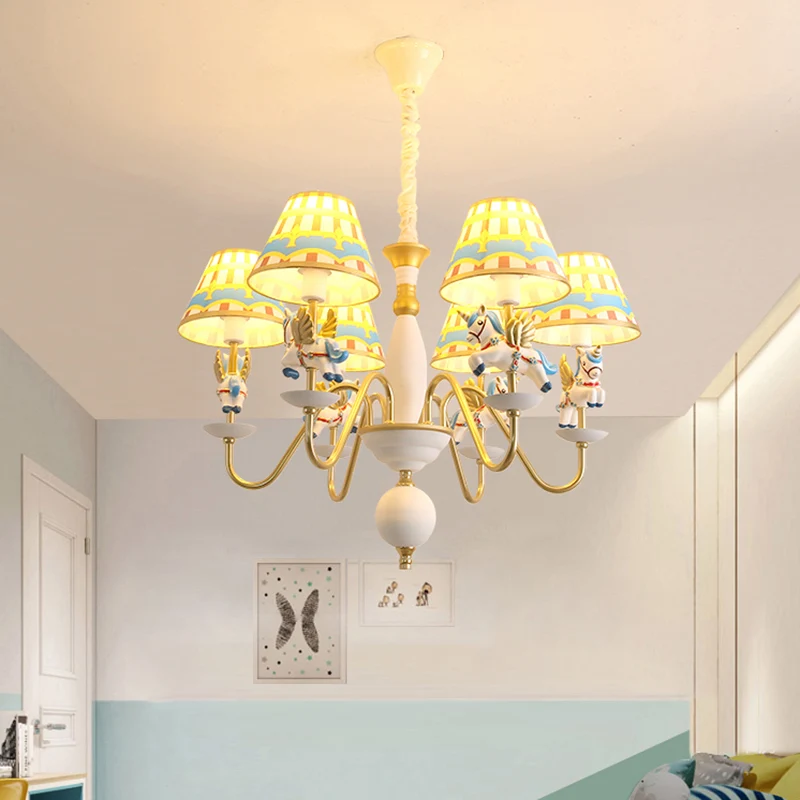 Cartoon vliegende eenhoorn kroonluchter hanglamp hars kinderkamer hanglamp met Empire schaduw Clearhalo