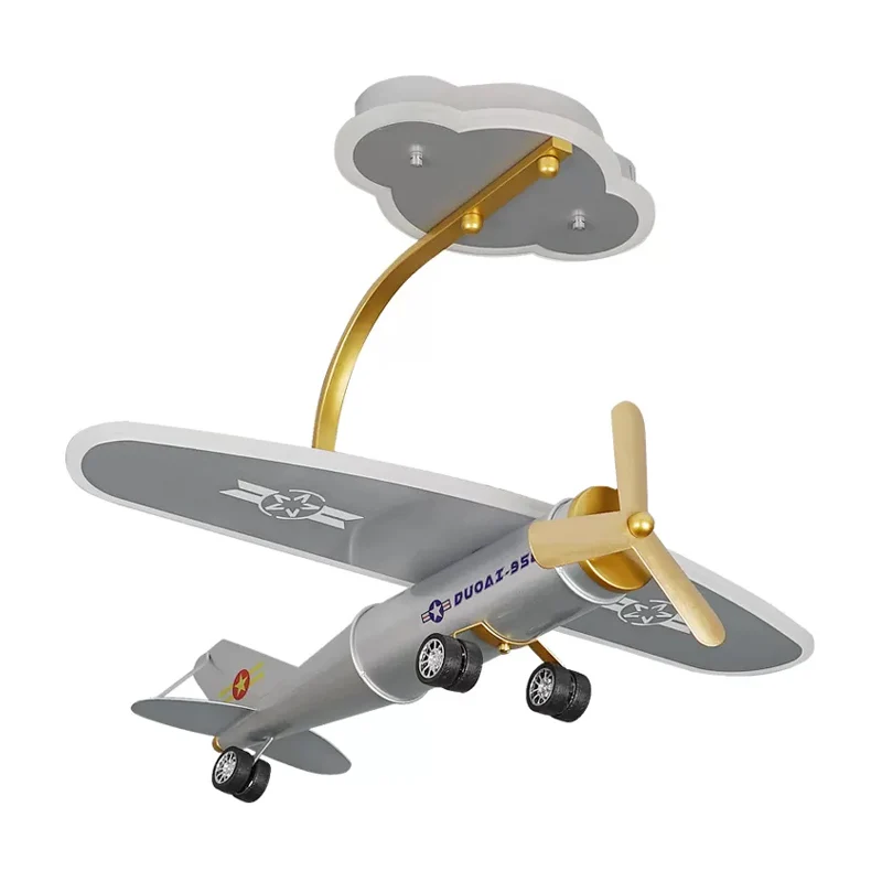 Cartoon vliegtuig semi-inbouwlicht metalen kinderkamer LED-inbouwmontage met wolkvormige luifel zilver Clearhalo
