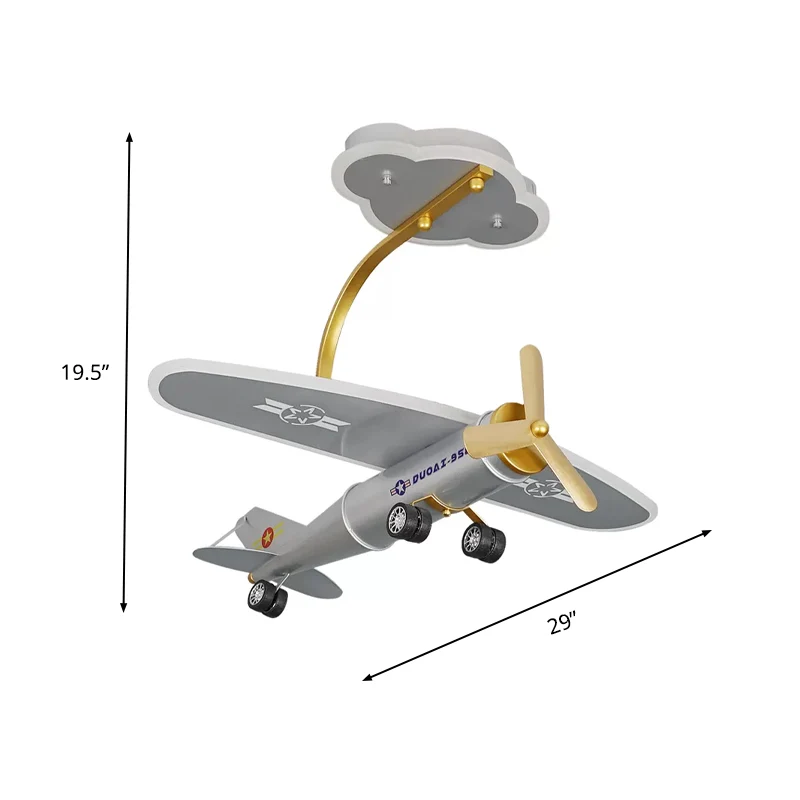 Cartoon vliegtuig semi-inbouwlicht metalen kinderkamer LED-inbouwmontage met wolkvormige luifel zilver Clearhalo