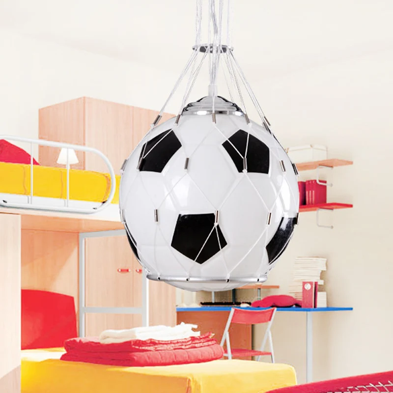 Cartoon voetbal hanglamp wit glas 1-lichts kinderkamer hanglamp zwart met gaas Clearhalo