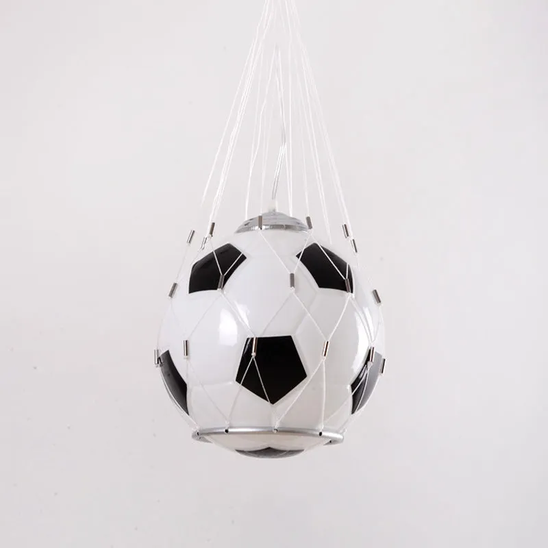 Cartoon voetbal hanglamp wit glas 1-lichts kinderkamer hanglamp zwart met gaas Clearhalo