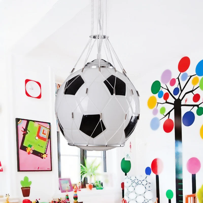 Cartoon voetbal hanglamp wit glas 1-lichts kinderkamer hanglamp zwart met gaas Clearhalo