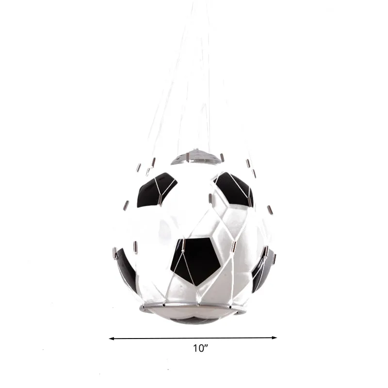 Cartoon voetbal hanglamp wit glas 1-lichts kinderkamer hanglamp zwart met gaas Clearhalo