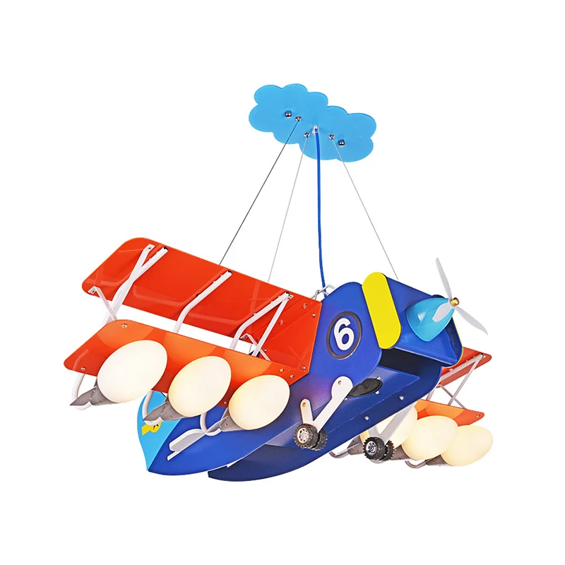 Cartoon Wright Flyer kroonluchter metallic 6 lampen kinderkamer plafond hanglamp blauw-rood Clearhalo