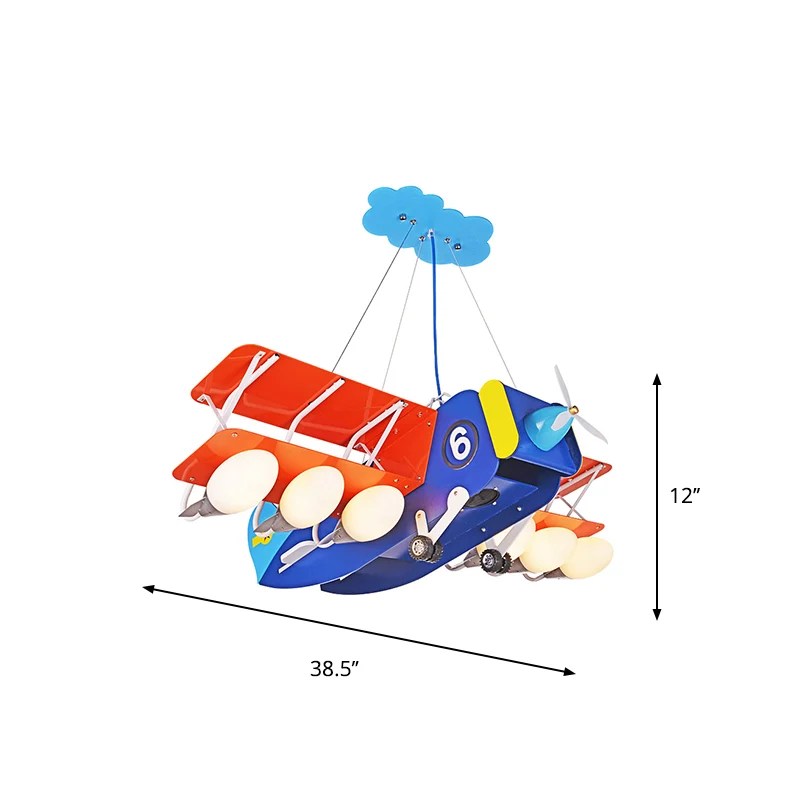 Cartoon Wright Flyer kroonluchter metallic 6 lampen kinderkamer plafond hanglamp blauw-rood Clearhalo