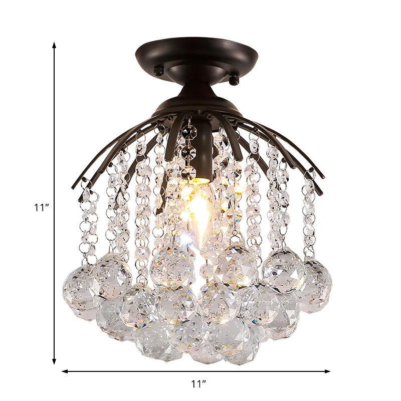 Cascading semi-inbouwlamp moderne gefacetteerde kristallen bol 1 licht zwarte plafondarmatuur Clearhalo