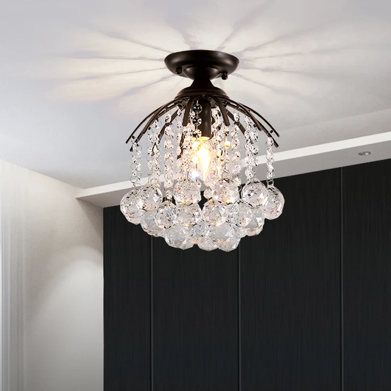 Cascading semi-inbouwlamp moderne gefacetteerde kristallen bol 1 licht zwarte plafondarmatuur Clearhalo