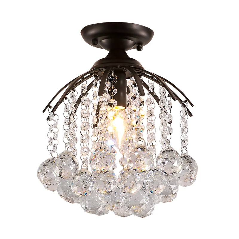 Cascading semi-inbouwlamp moderne gefacetteerde kristallen bol 1 licht zwarte plafondarmatuur Clearhalo