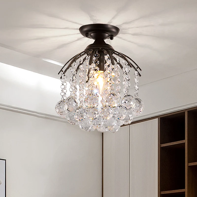 Cascading semi-inbouwlamp moderne gefacetteerde kristallen bol 1 licht zwarte plafondarmatuur Clearhalo