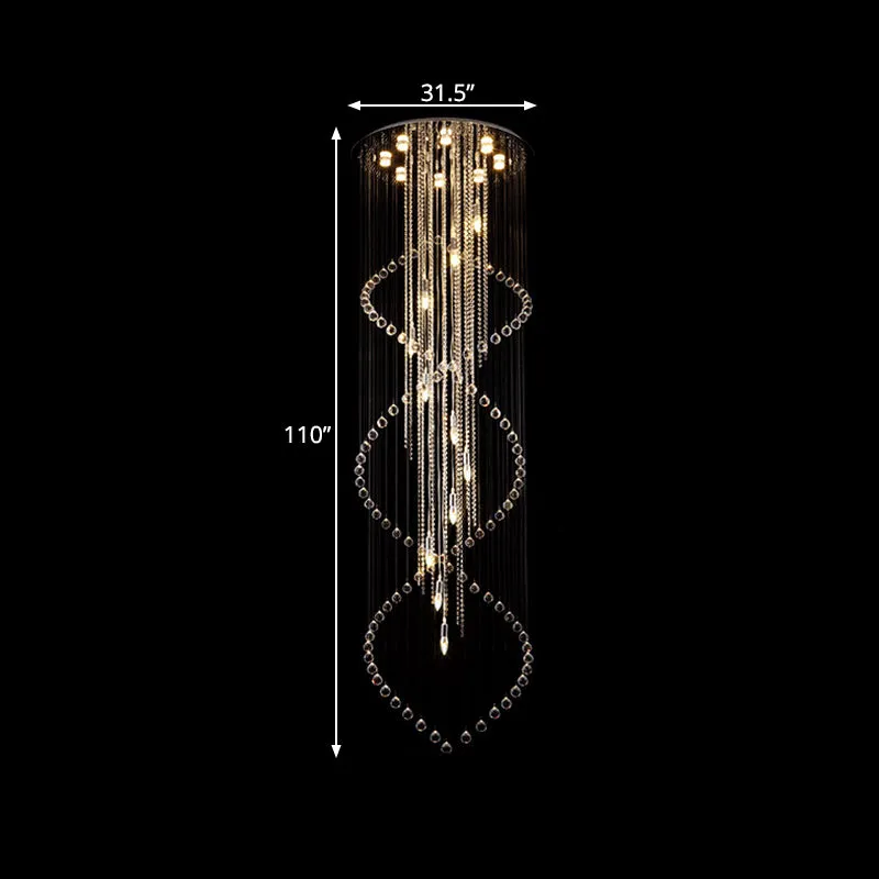 Cascading Stair Cluster hanglamp Minimalistisch kristal 19-lamps zilveren LED-hanglamp Clearhalo