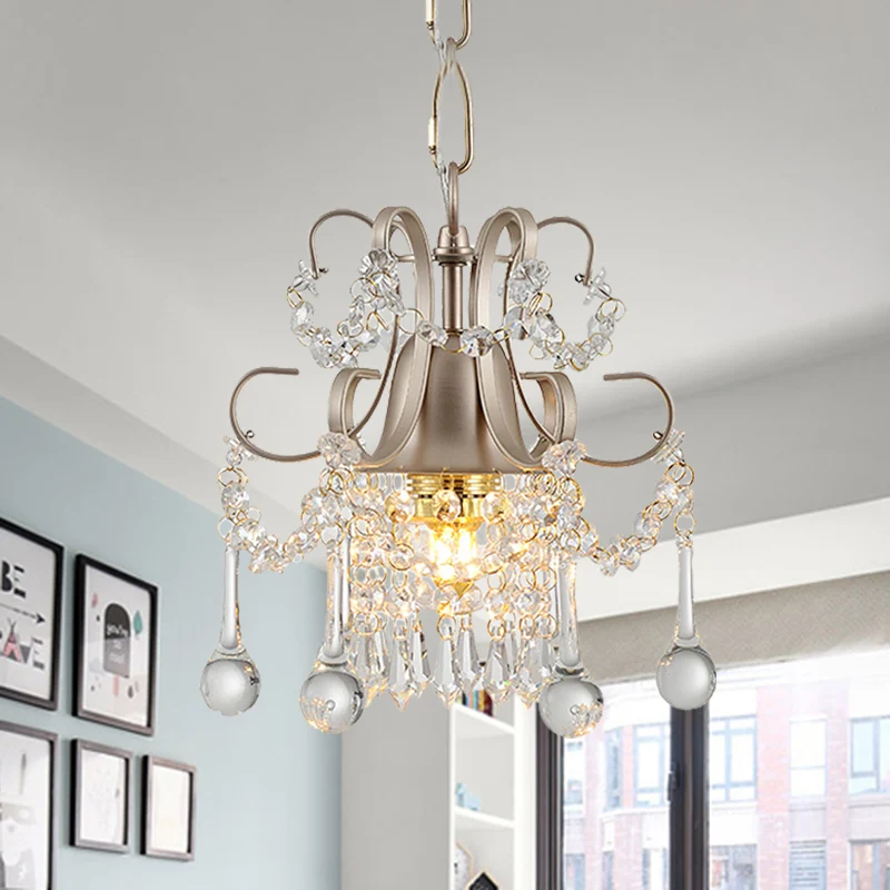 Champagne gebogen arm kroonluchter Crystal Teardrop kroonluchter voor woonkamer Clearhalo