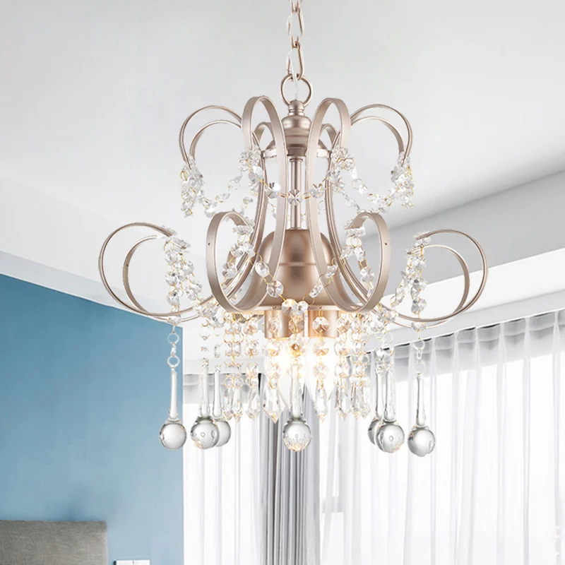 Champagne gebogen arm kroonluchter Crystal Teardrop kroonluchter voor woonkamer Clearhalo