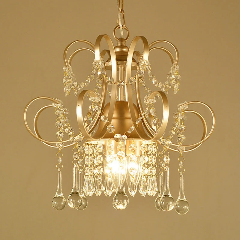 Champagne gebogen arm kroonluchter Crystal Teardrop kroonluchter voor woonkamer Clearhalo