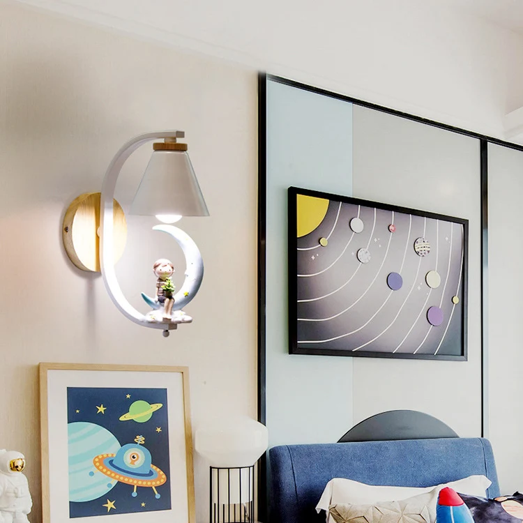 Child & Moon wandlamp met Coolie Shade 1 licht cartoon hars wandkandelaar voor verpleegkamer Clearhalo