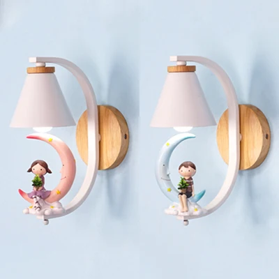 Child & Moon wandlamp met Coolie Shade 1 licht cartoon hars wandkandelaar voor verpleegkamer Clearhalo