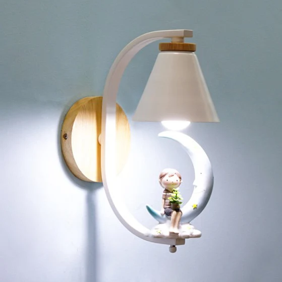Child & Moon wandlamp met Coolie Shade 1 licht cartoon hars wandkandelaar voor verpleegkamer Clearhalo