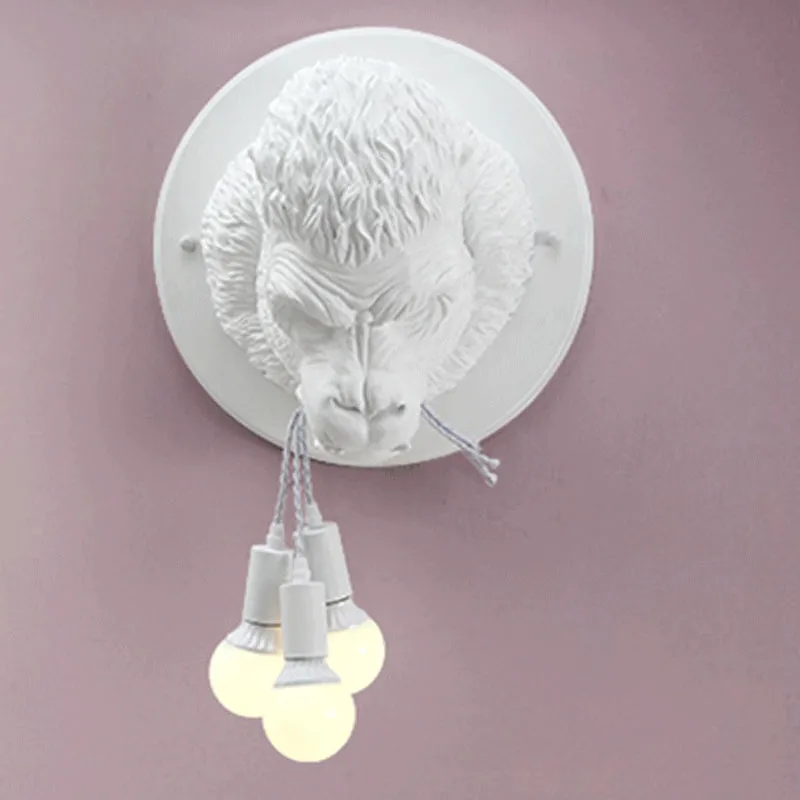 Chimpansee hars wandlamp schans rustiek 3 hoofden woonkamer wandlamp grijs/wit Clearhalo