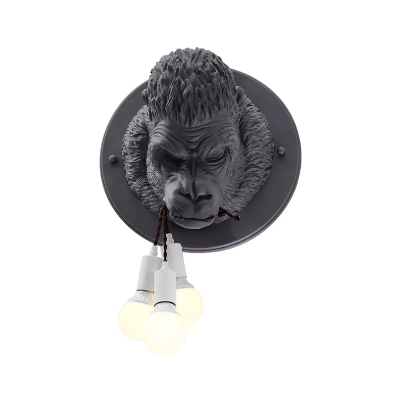 Chimpansee hars wandlamp schans rustiek 3 hoofden woonkamer wandlamp grijs/wit Clearhalo