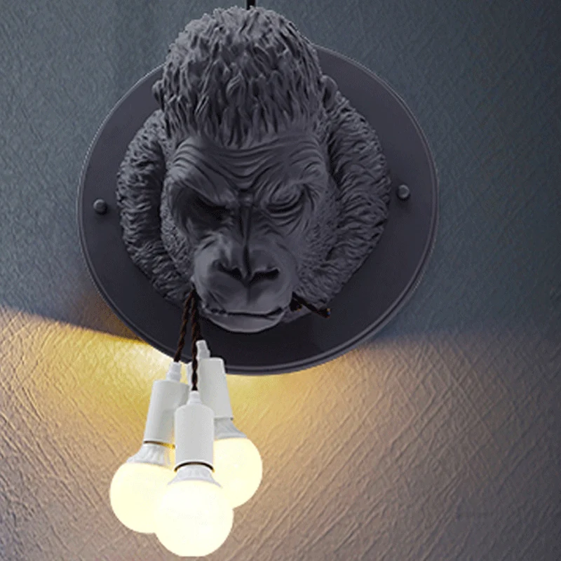Chimpansee hars wandlamp schans rustiek 3 hoofden woonkamer wandlamp grijs/wit Clearhalo