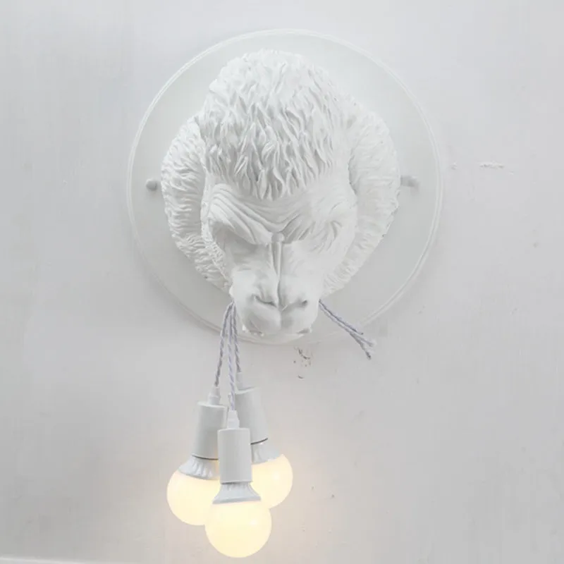 Chimpansee hars wandlamp schans rustiek 3 hoofden woonkamer wandlamp grijs/wit Clearhalo