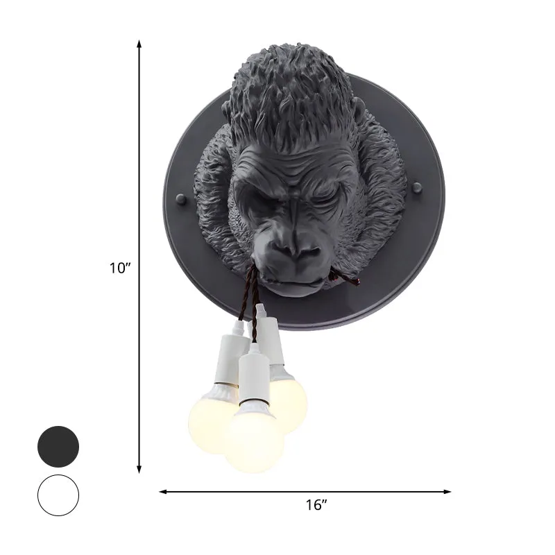 Chimpansee hars wandlamp schans rustiek 3 hoofden woonkamer wandlamp grijs/wit Clearhalo