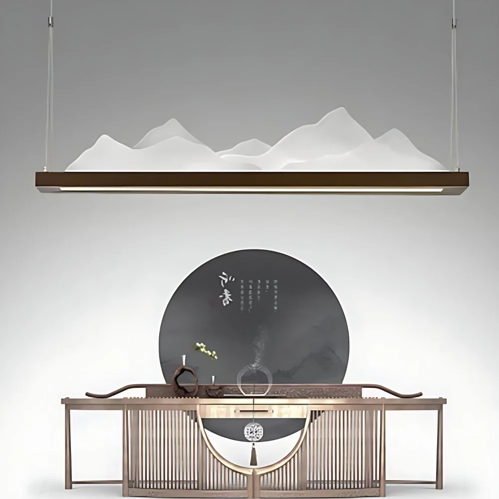 Chinese 1-lichts plafondhanger met acrylkap, zwarte bergvormige kroonluchter voor studeerkamer, 31,5"/39"/47" breed Clearhalo