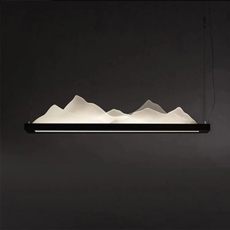 Chinese 1-lichts plafondhanger met acrylkap, zwarte bergvormige kroonluchter voor studeerkamer, 31,5"/39"/47" breed Clearhalo
