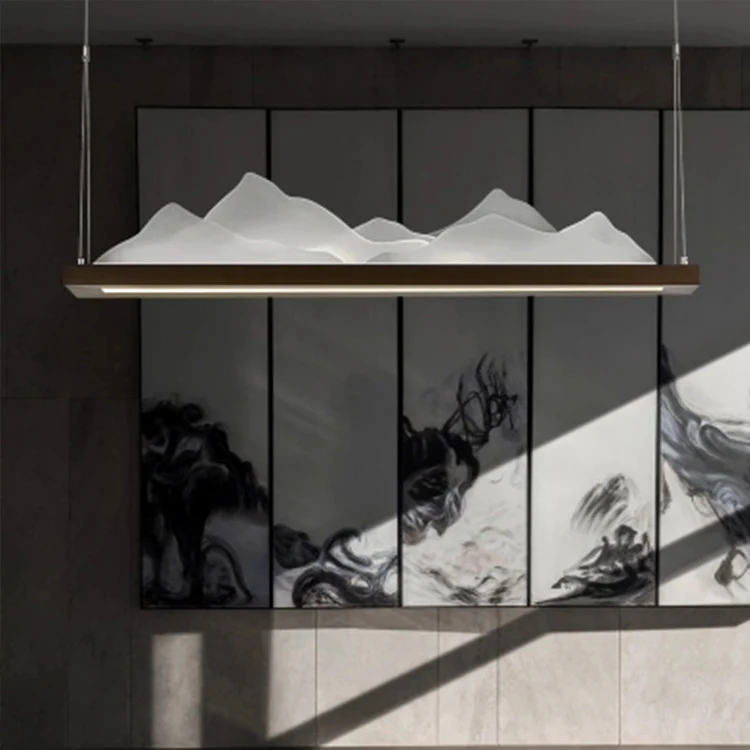 Chinese 1-lichts plafondhanger met acrylkap, zwarte bergvormige kroonluchter voor studeerkamer, 31,5"/39"/47" breed Clearhalo