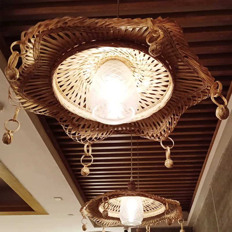 Chinese 1 Head Down Lighting kaki brede flare hanglamp met bamboe kap Clearhalo