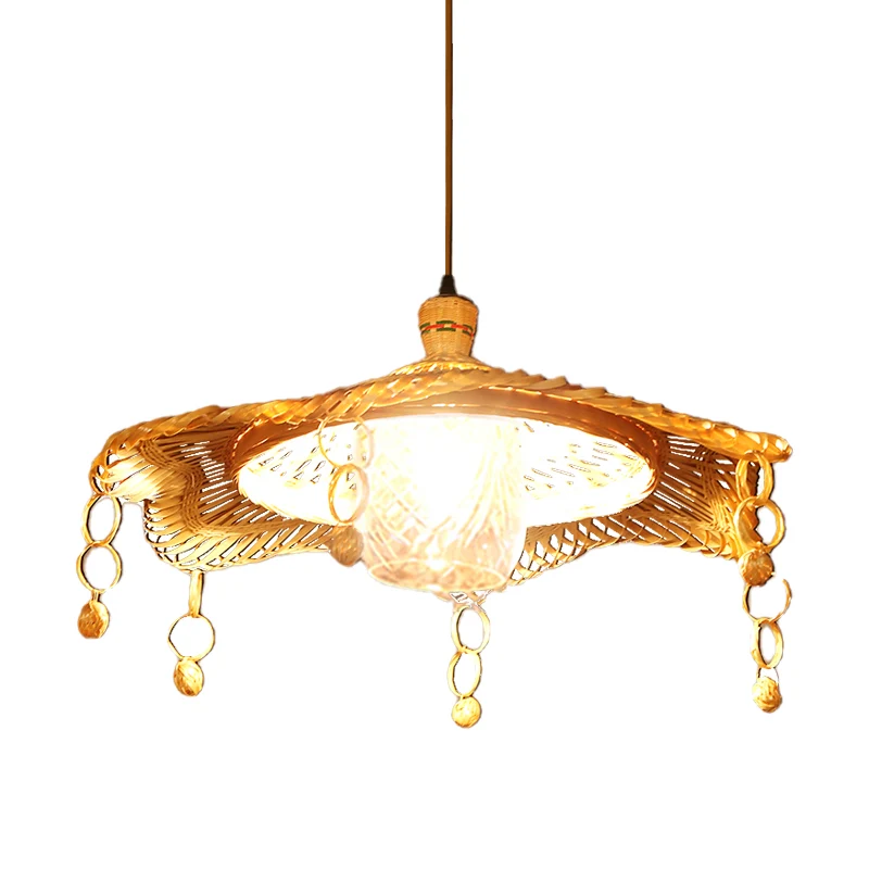 Chinese 1 Head Down Lighting kaki brede flare hanglamp met bamboe kap Clearhalo