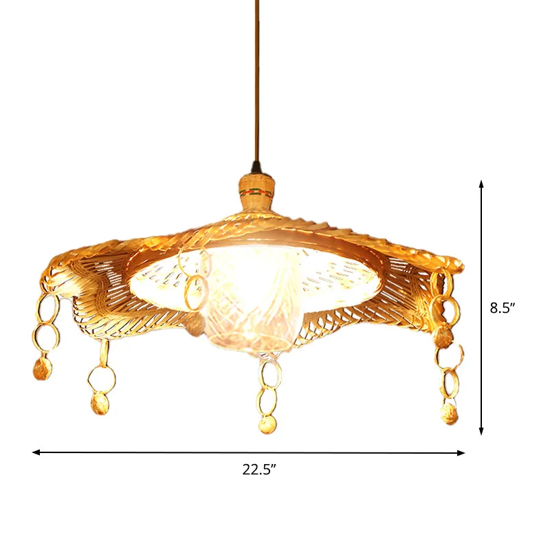 Chinese 1 Head Down Lighting kaki brede flare hanglamp met bamboe kap Clearhalo