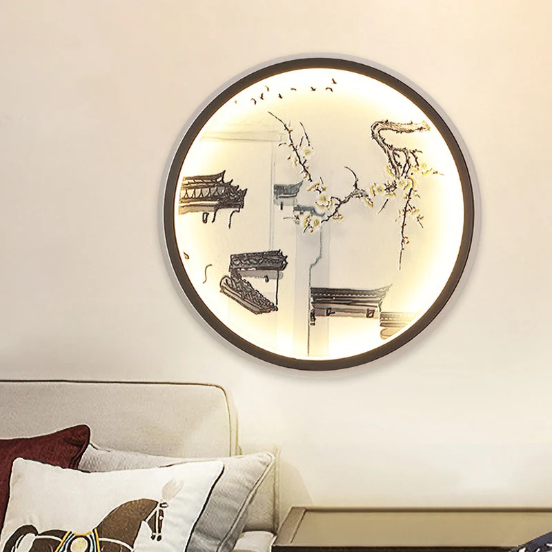 Chinese oude stad metalen muurschildering licht LED inbouw wandkandelaar zwart voor woonkamer Clearhalo