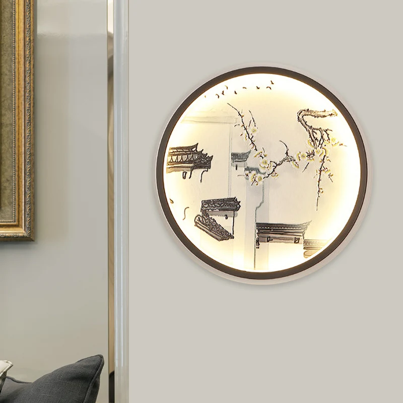 Chinese oude stad metalen muurschildering licht LED inbouw wandkandelaar zwart voor woonkamer Clearhalo