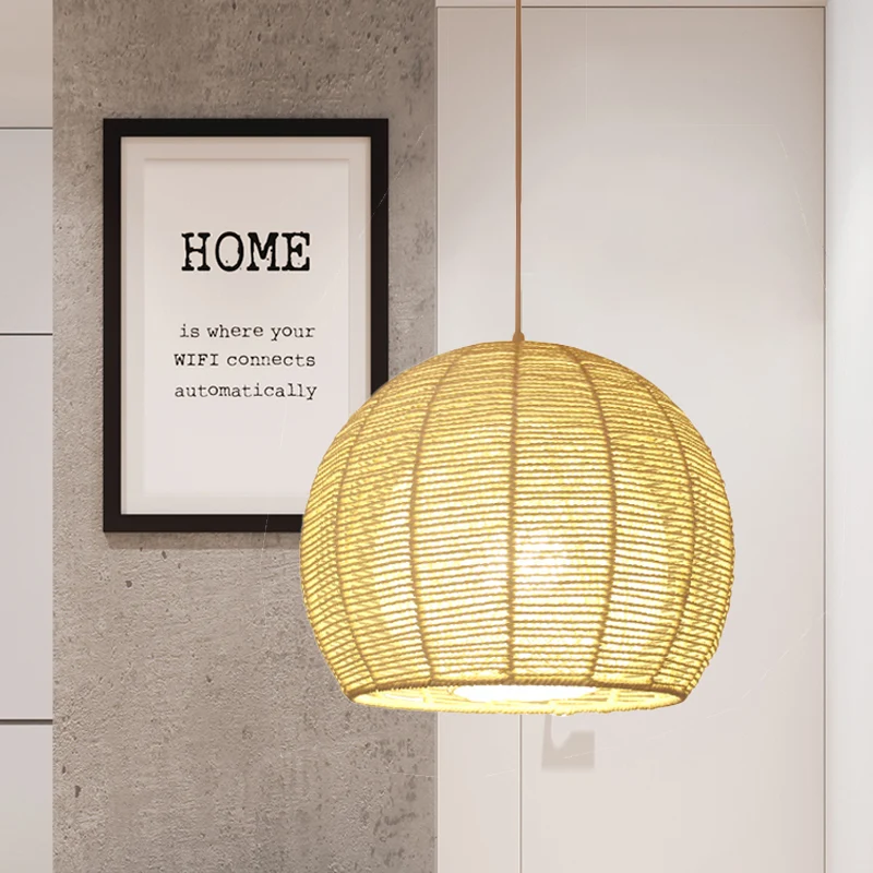 Chinese plafondlamp met 1 kop, beige bol, hanglamp met bamboe kap Clearhalo
